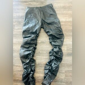 Black Ruched Pants faux leather